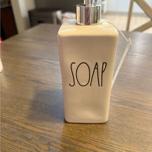 Rae Dunn Cream Ceramic SOAP Dispenser with Silver Pump